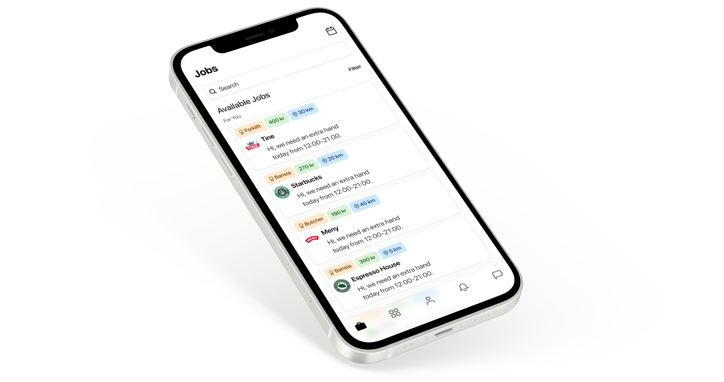 iPhone displaying the jobs page within Flex